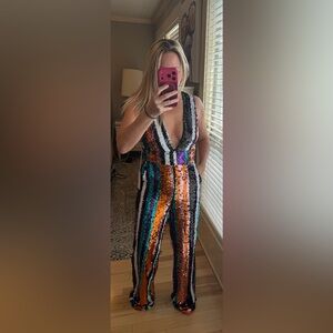 Vici sequin striped jumpsuit! Size Small! NWT!